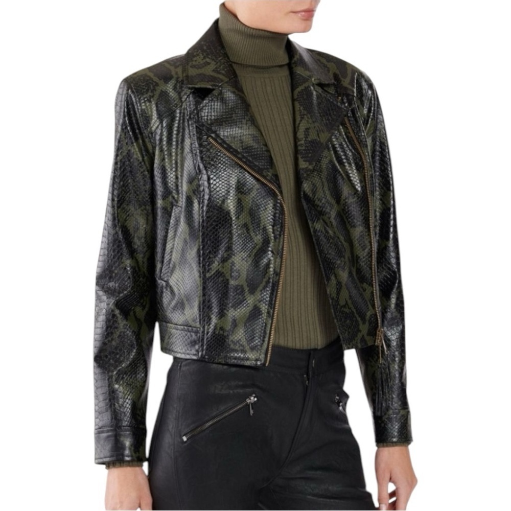 Ramy Brook Kane Snakeskin Animal Print Faux Leather Moto Biker Jacket Size S